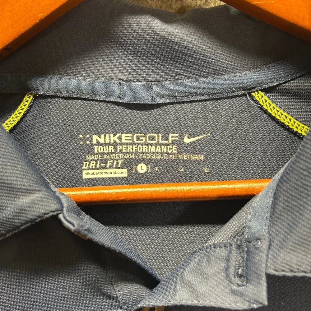 Nike Golf Tour Performance Dri Fit Polo Shirt Mens Large Blue Yellow Golf